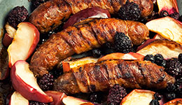 Bacon-Wrapped Sausage With Apples
