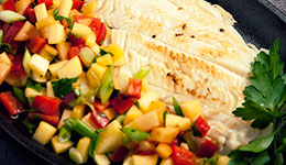 Halibut with Peach and Pepper Salsa