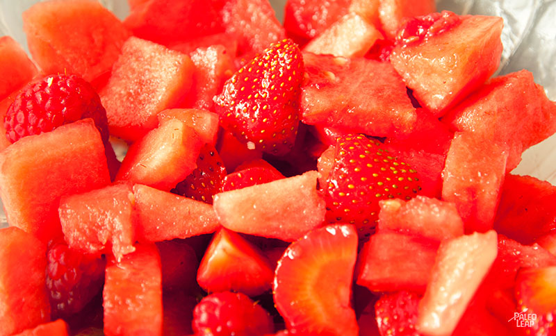 Watermelon, Raspberry and Mint Salad preparation