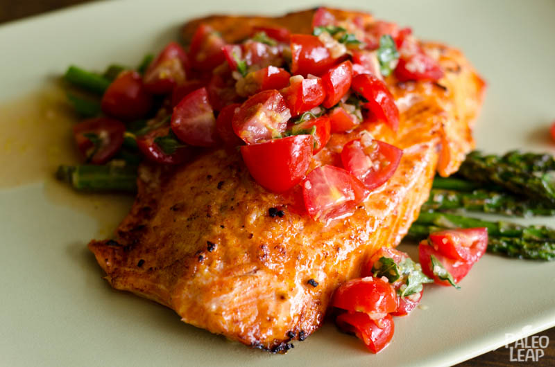 Salmon With Cherry Tomato Salsa And Asparagus | Paleo Leap