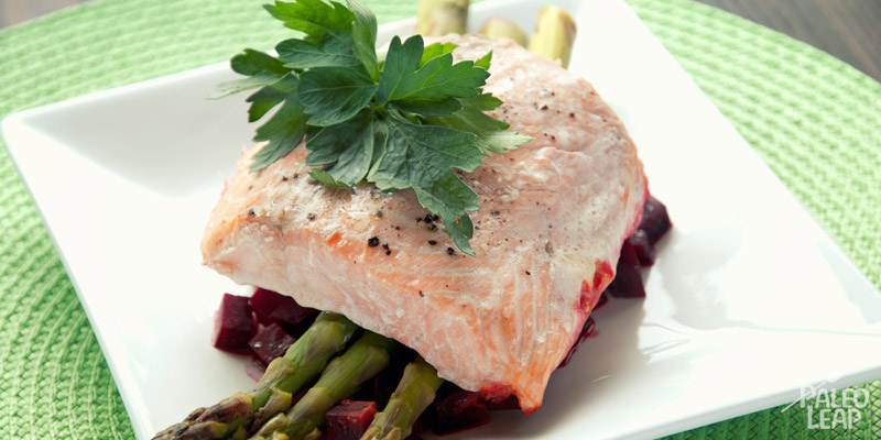 maple glazed salmon roast potatoes beets grilled asparagus