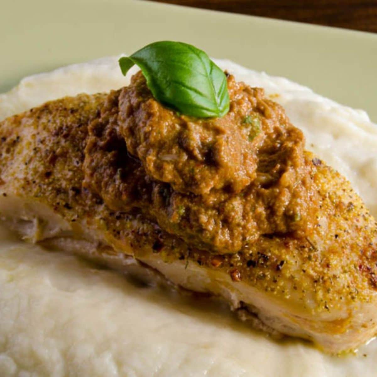 Roast Chicken with Sun-dried Tomato Pesto & Cauliflower Mash Featured