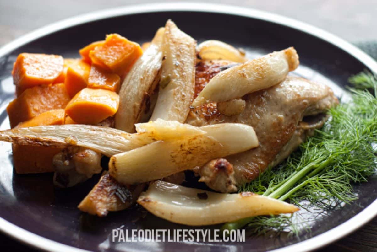 Braised chicken with fennel and sweet potatoes