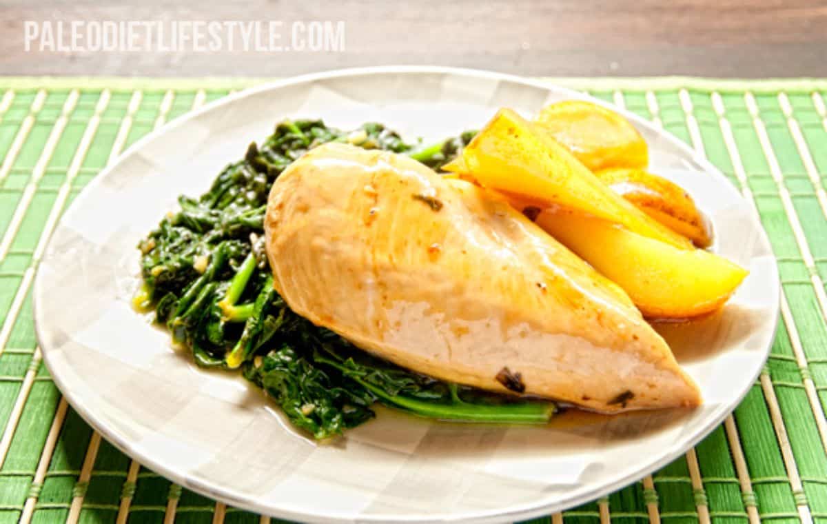 Balsamic Chicken and Pears with Spinach