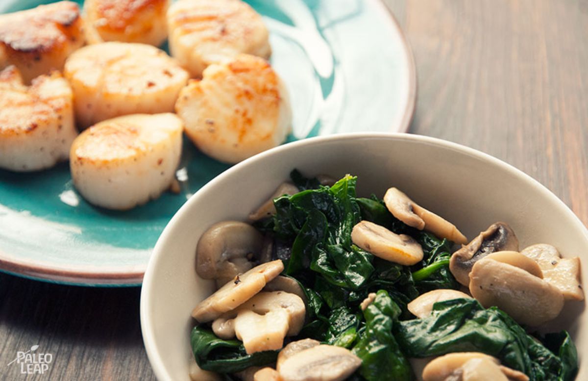 Sea Scallops With Mushrooms And Spinach Recipe Preparation