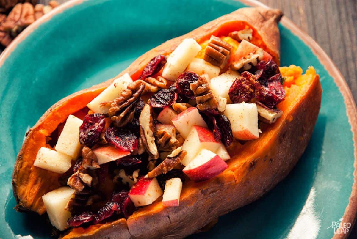 Sweet Potatoes with Pecans Apples and Dried Cranberries