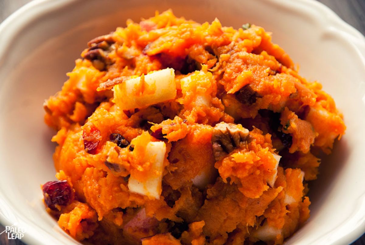 Sweet Potatoes with Pecans Apples and Dried Cranberries Recipe Preparation