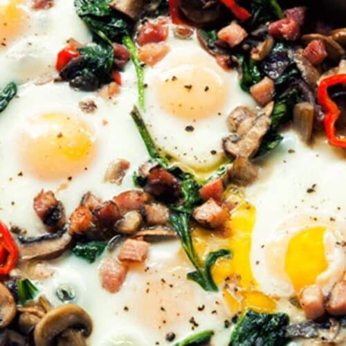 Baked Eggs with Pancetta And Mushrooms Recipe