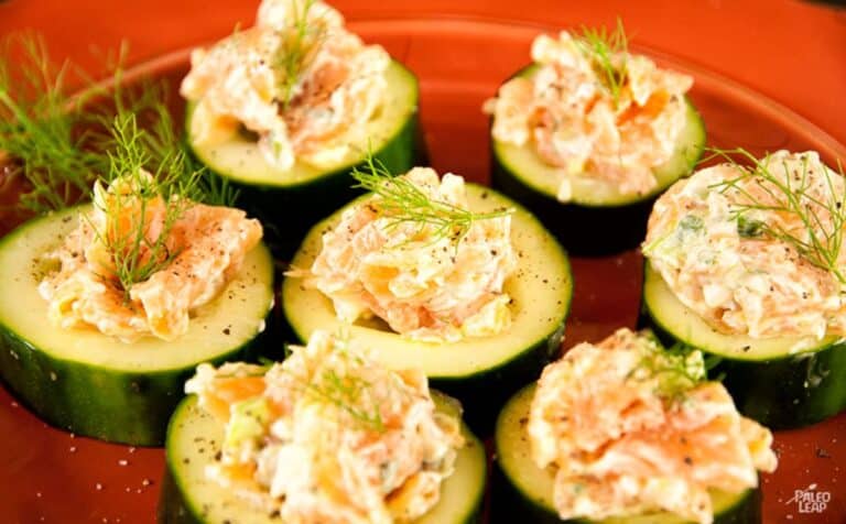 Smoked Salmon Salad on Cucumber Slices Recipe | Paleo Leap