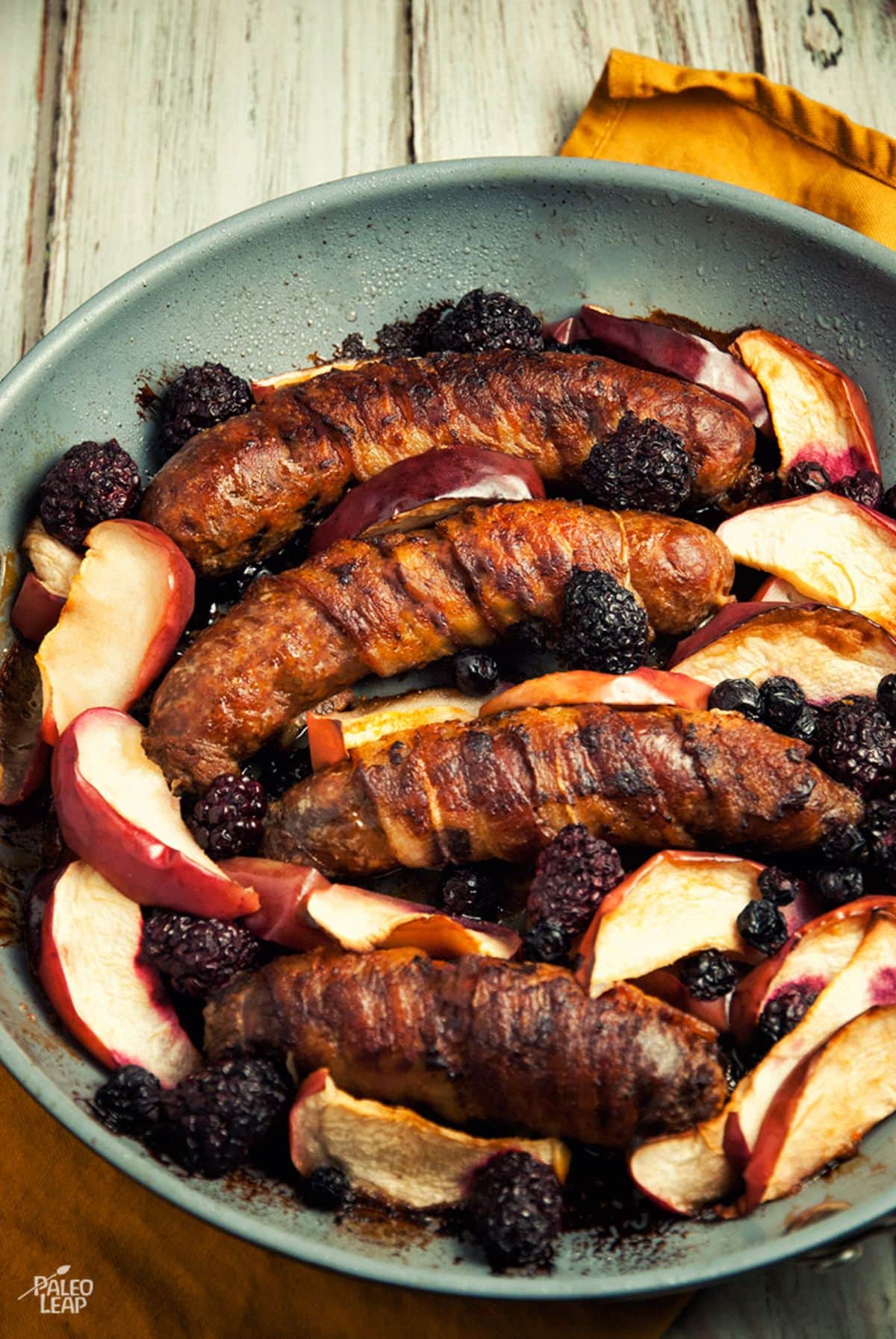 Bacon-Wrapped Sausage With Apples