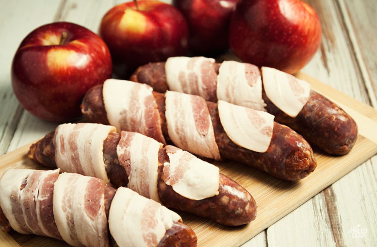 Bacon-Wrapped Sausage With Apples Recipe Preparation