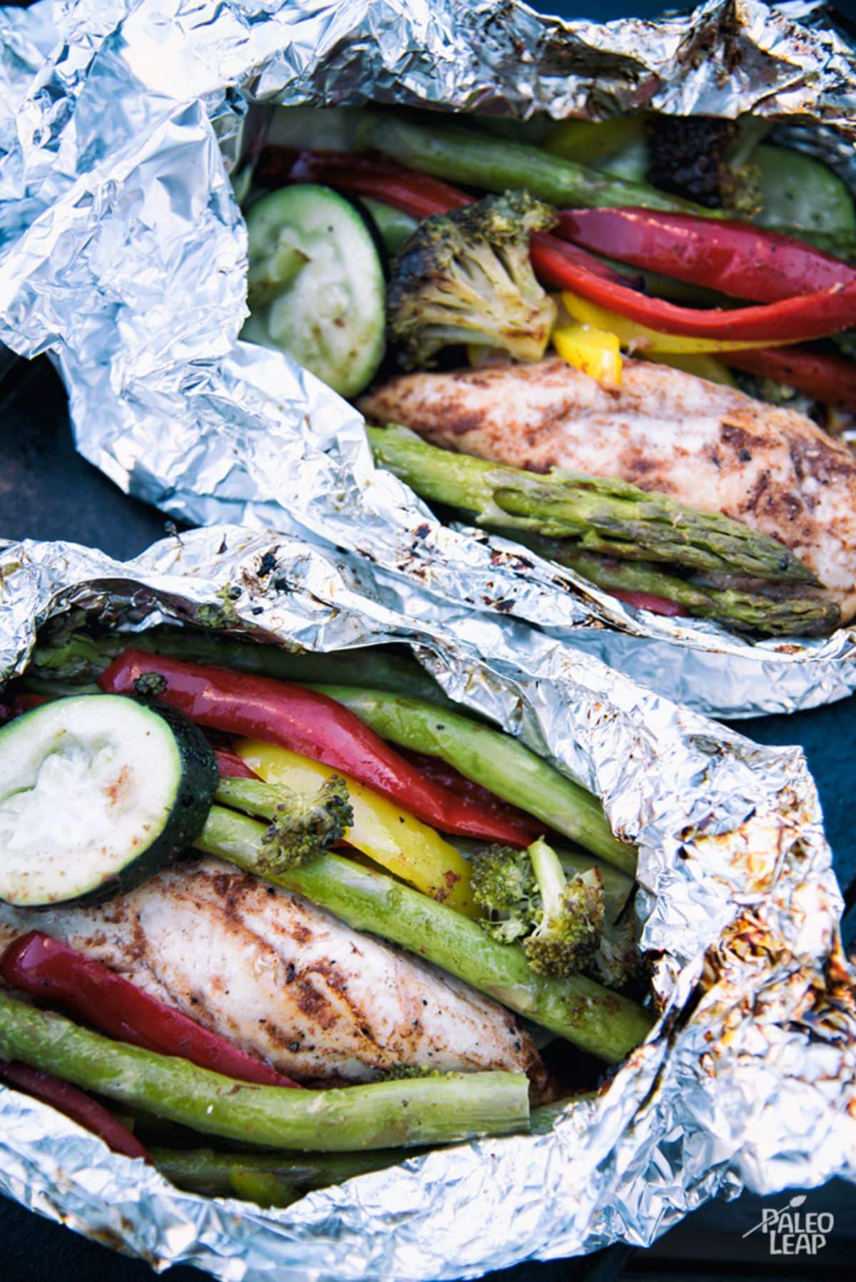 Chicken And Vegetables Grilled in Foil Packet