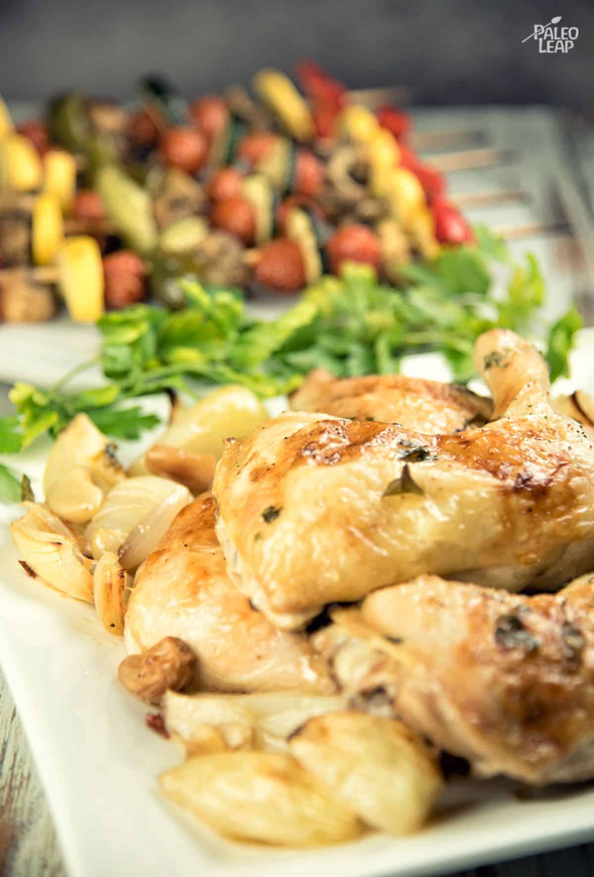 Roasted Chicken Legs With Vegetable Kabobs