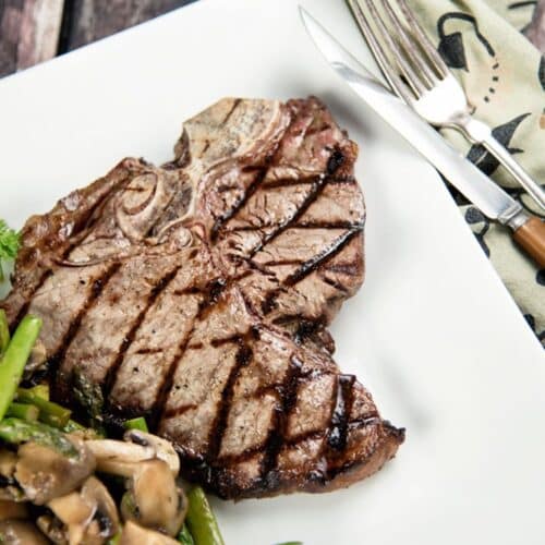 Grilled T-bone Steaks With Asparagus And Mushroom Stir-Fry Recipe
