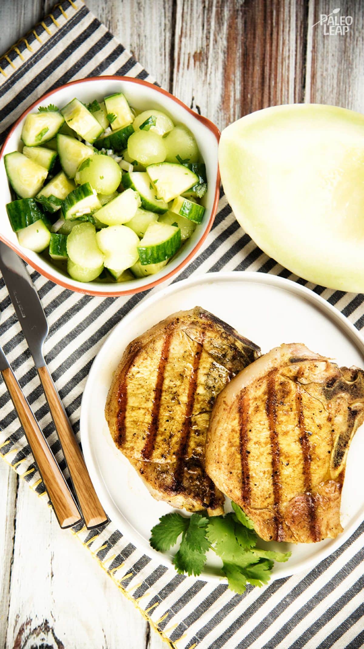 Curried Pork Chops With Honeydew And Cucumber