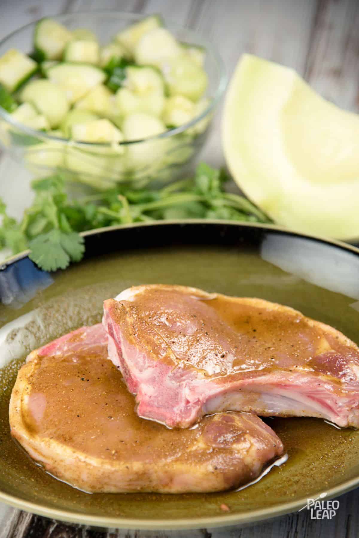 Curried Pork Chops With Honeydew And Cucumber Recipe Preparation
