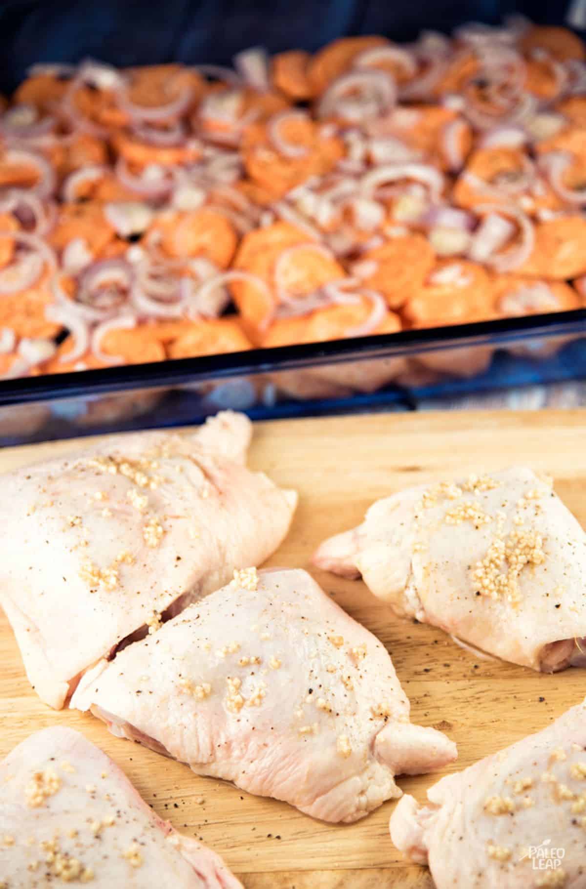 Roasted Chicken Thighs with Sweet Potatoes Recipe Preparation