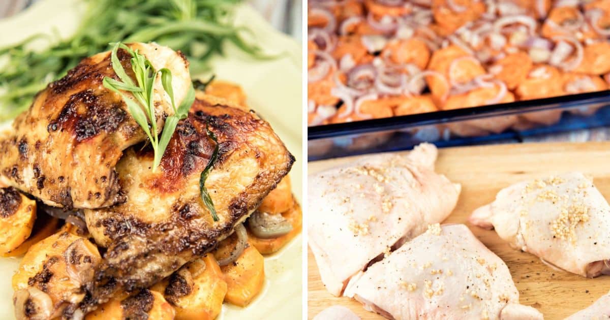 Roasted Chicken Thighs with Sweet Potatoes Recipe | Paleo Leap