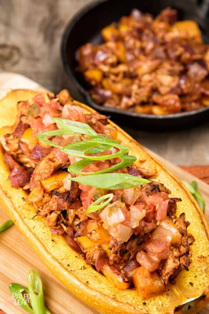 Chicken Enchilada Stuffed Squash Recipe Recipe | Paleo Leap