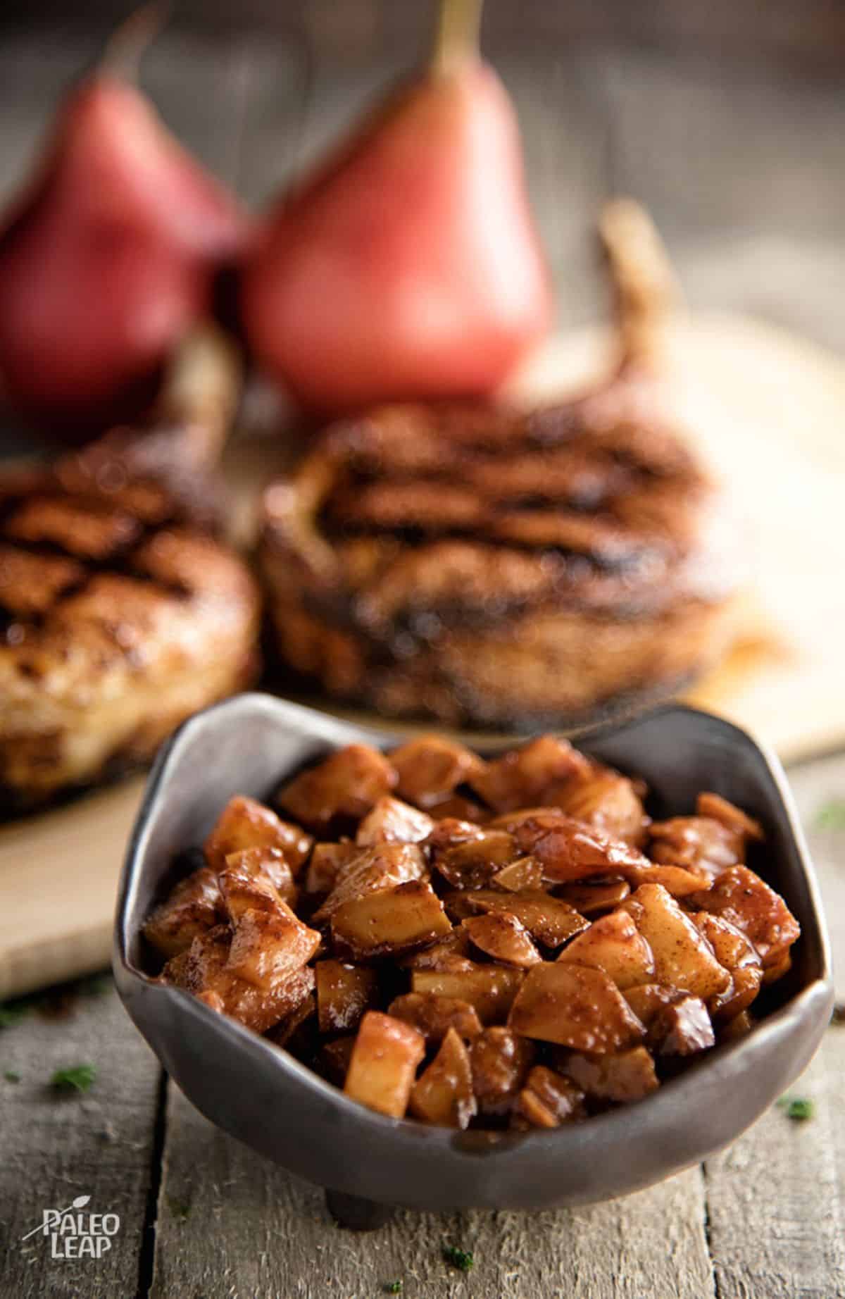 Cinnamon Pork Chops with Spiced Pear Chutney Recipe Preparation