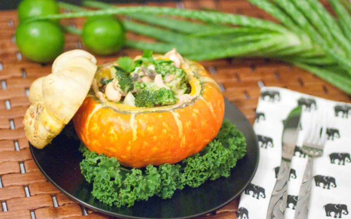 Thai Green Green Curry in Red Turban Squash