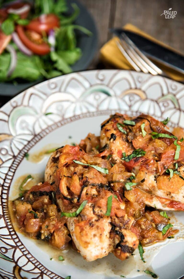 Chicken with Garlic Basil Tomato Sauce Recipe | Paleo Leap