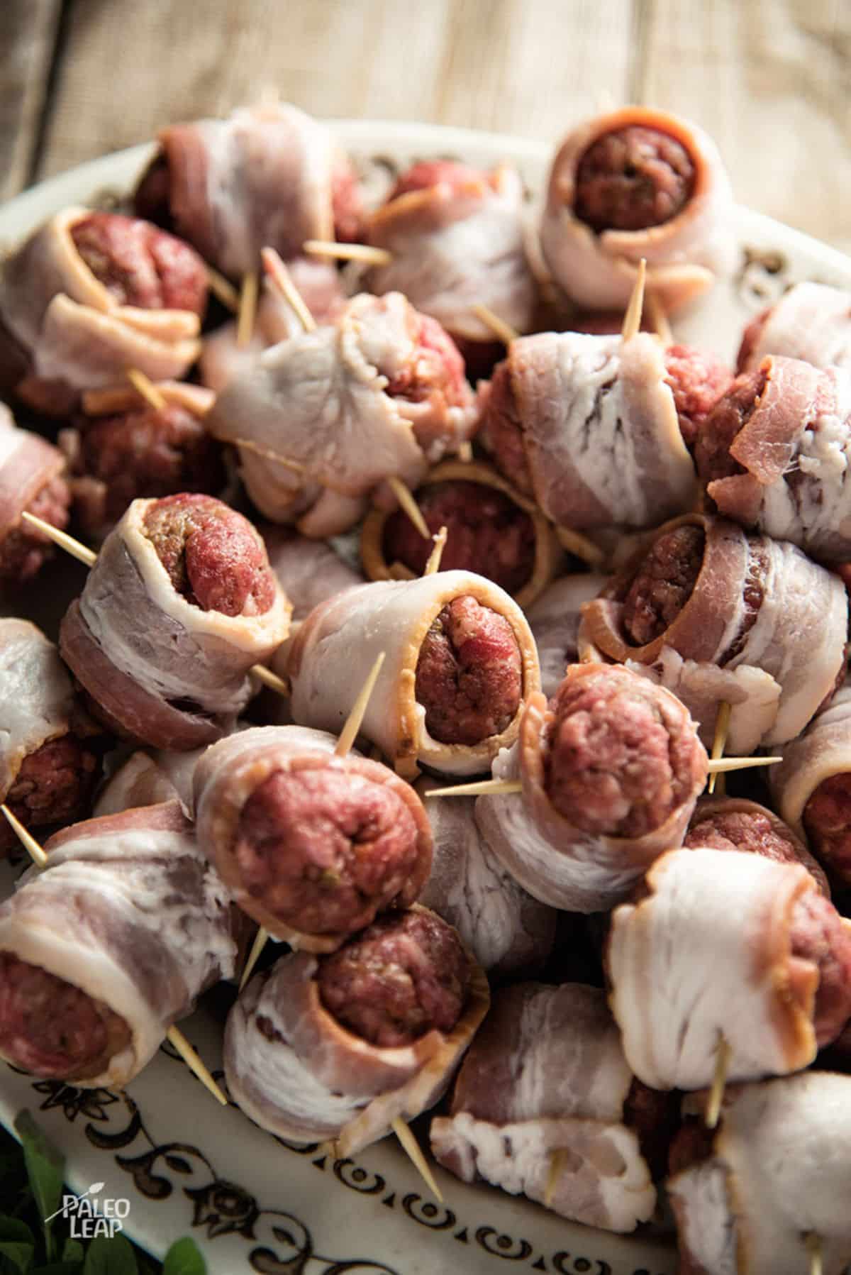 Spicy Bacon-Wrapped Meatballs Recipe Preparation