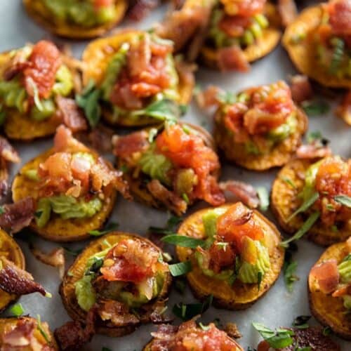 Sweet Potato Bites with Guacamole and Bacon Recipe