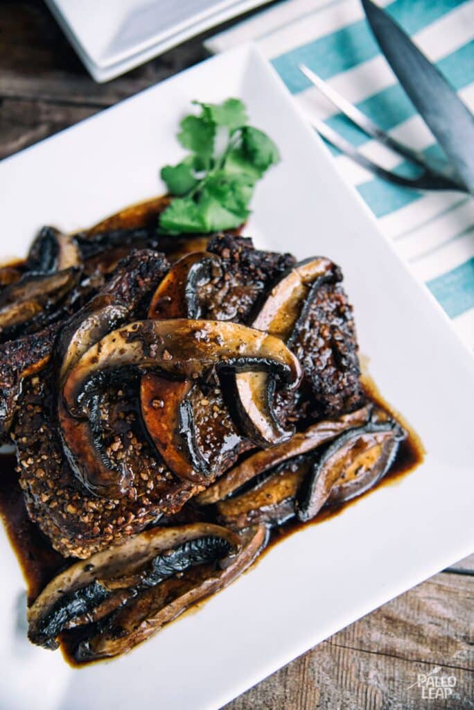 Roast Beef With Portobello And Balsamic Sauce Recipe Paleo Leap