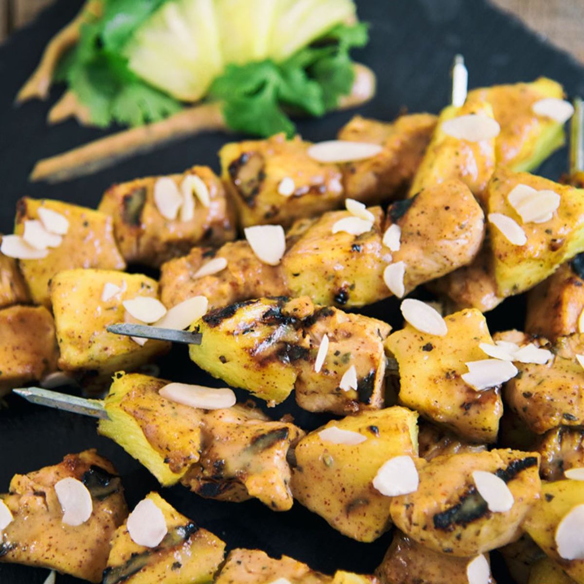 Pineapple Almond Butter Chicken Skewers Featured