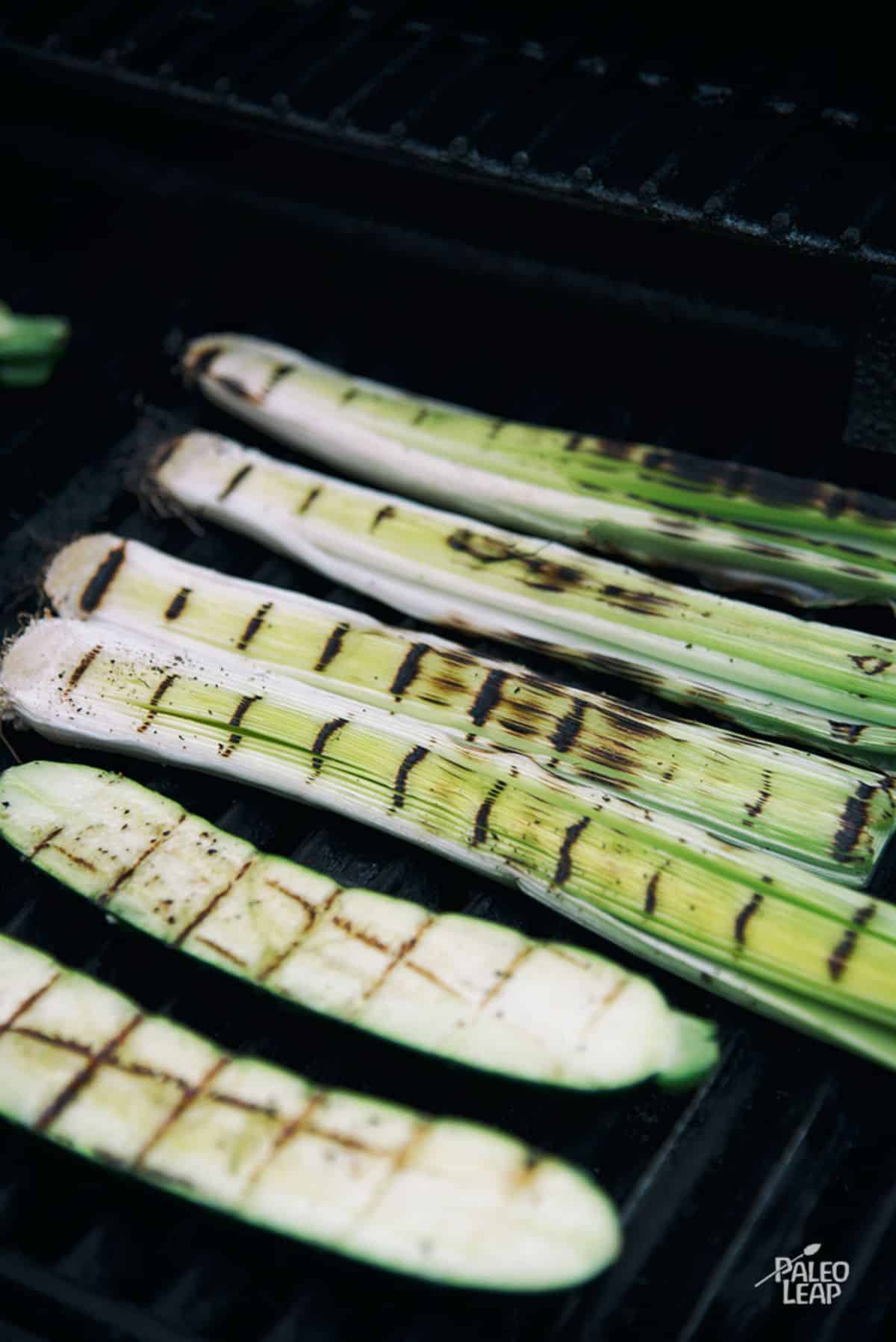 Grilled Zucchini And Leeks With Herb Dressing Recipe Preparation