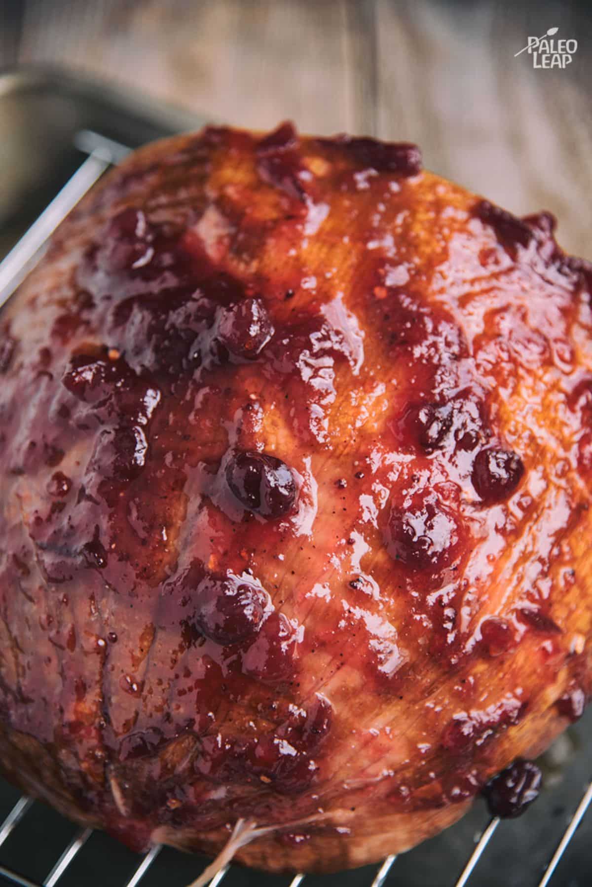 Cranberry-Glazed Oven Roasted Ham Recipe Preparation