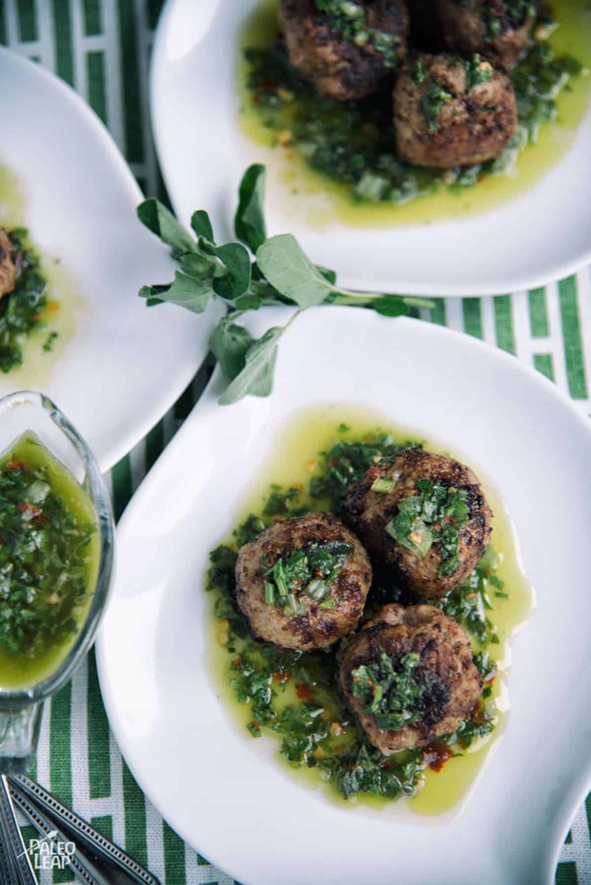 Chicken Meatballs With Chimichurri Sauce