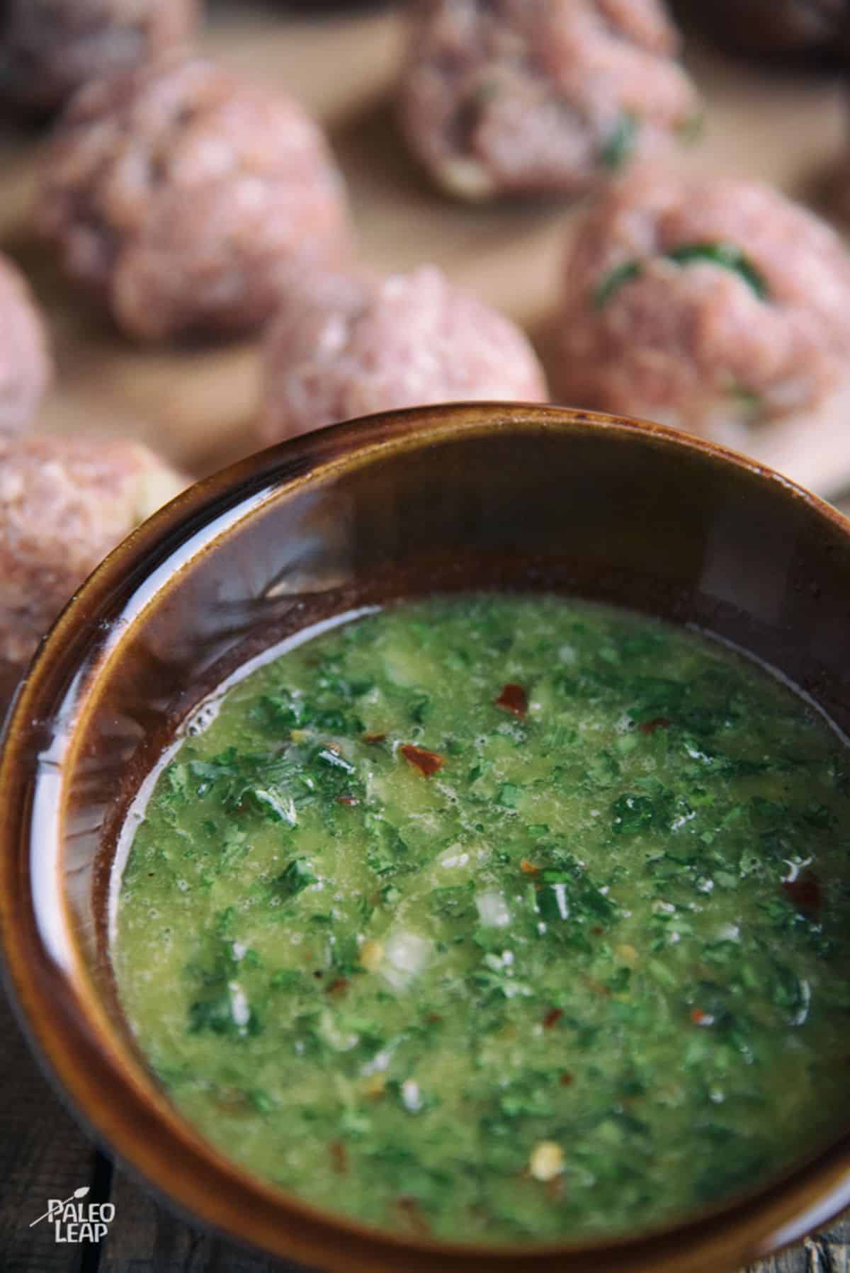 Chicken Meatballs With Chimichurri Sauce Recipe Preparation
