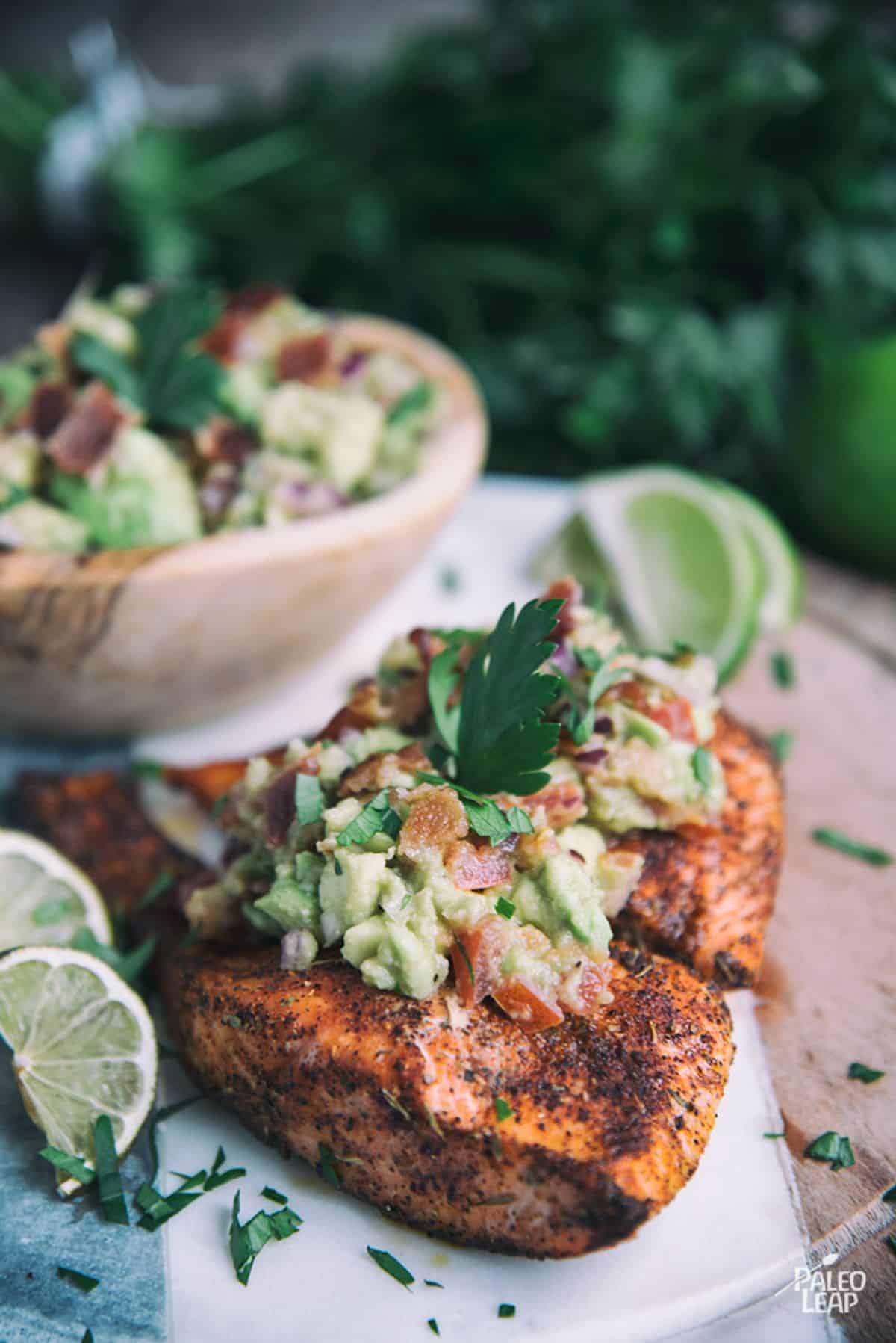 Baked Salmon With Bacon-Avocado Salsa