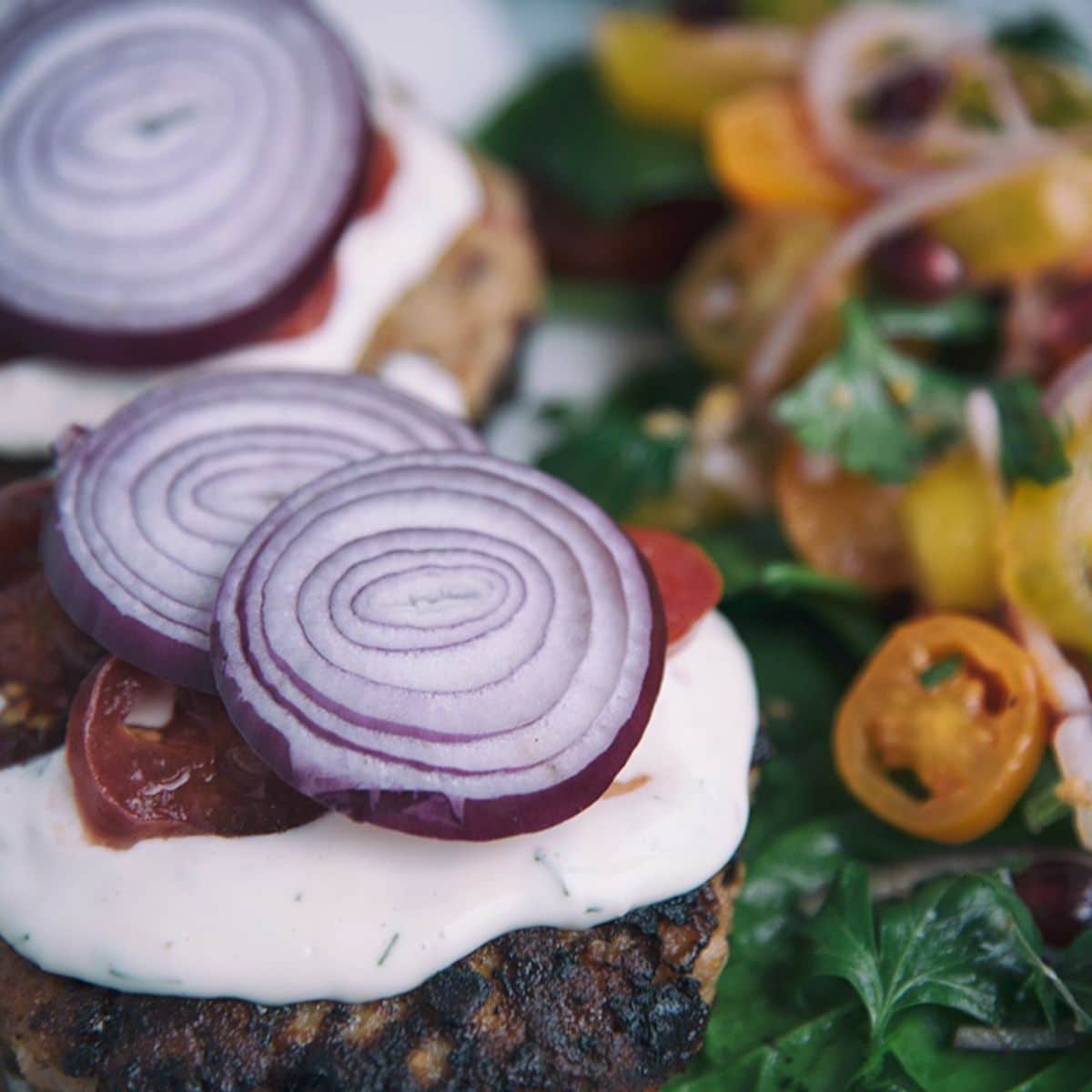 Mediterranean-Style Chicken Burgers Featured