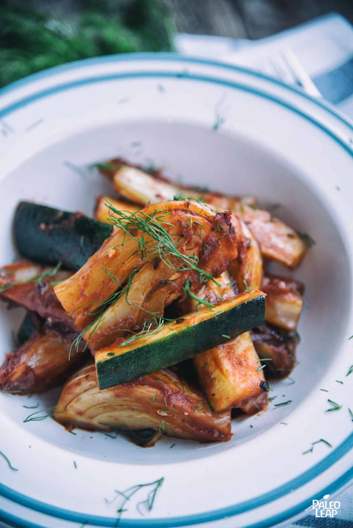 Braised Fennel and Zucchini in Tomato Sauce