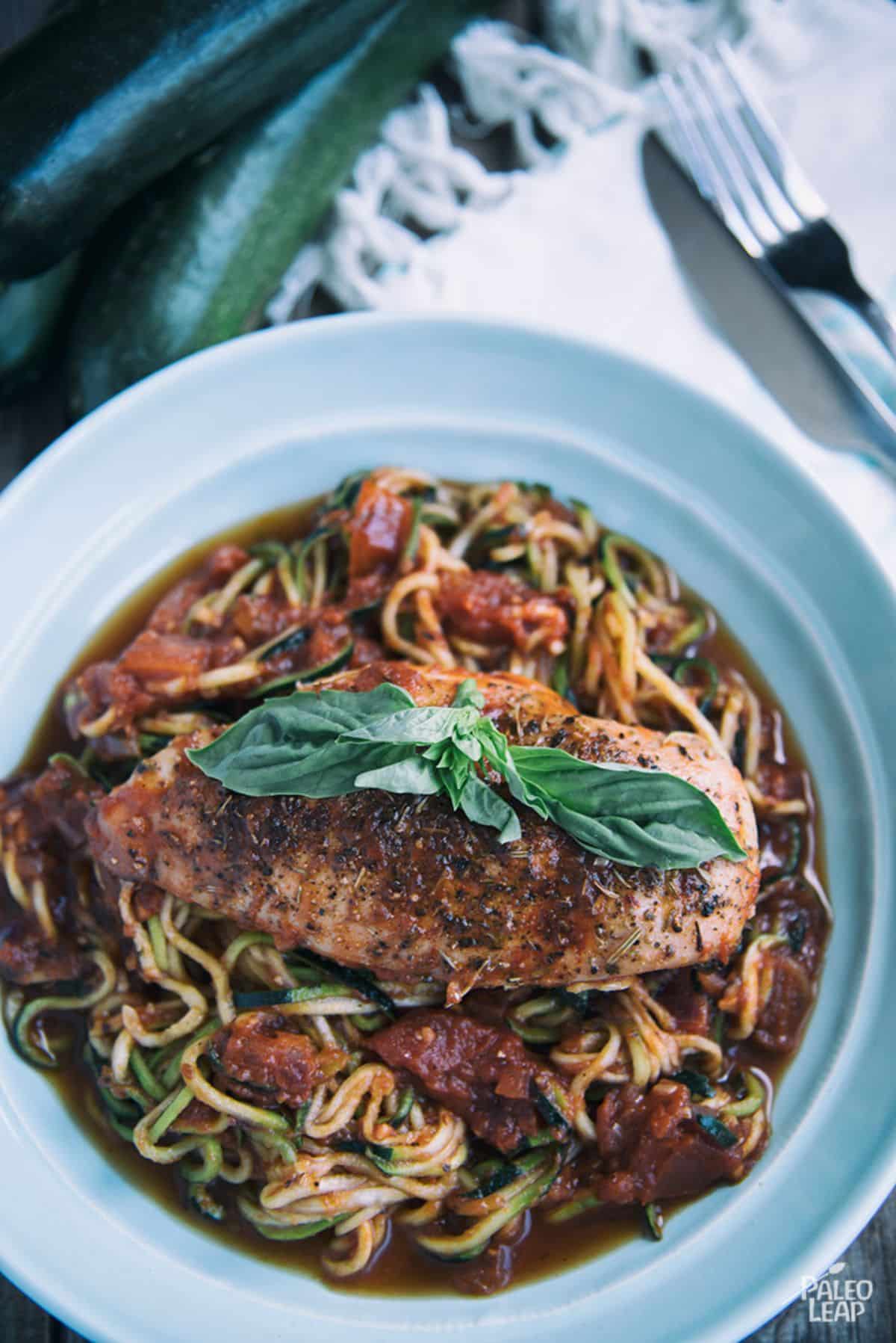 Garlic-Basil Chicken With Zoodles
