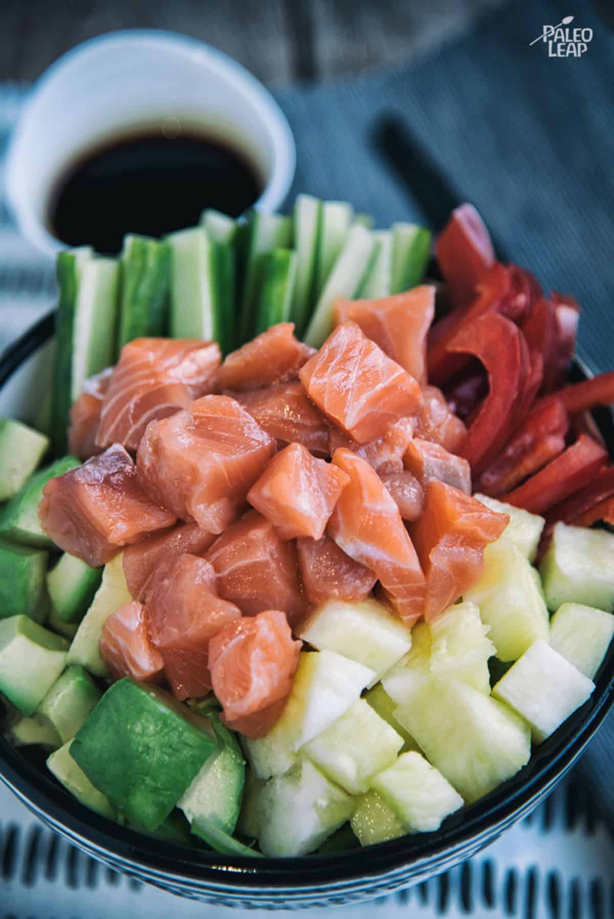 Salmon Poke Bowls With Pineapple And Avocado