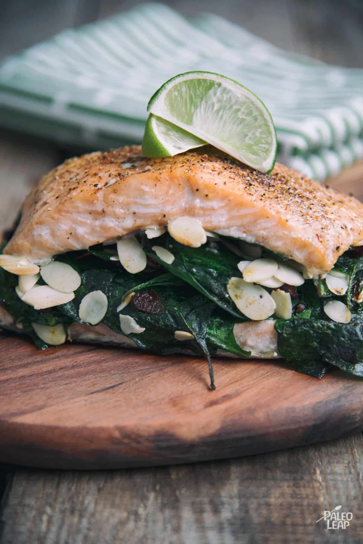Spinach and Sun-Dried Tomato Stuffed Salmon