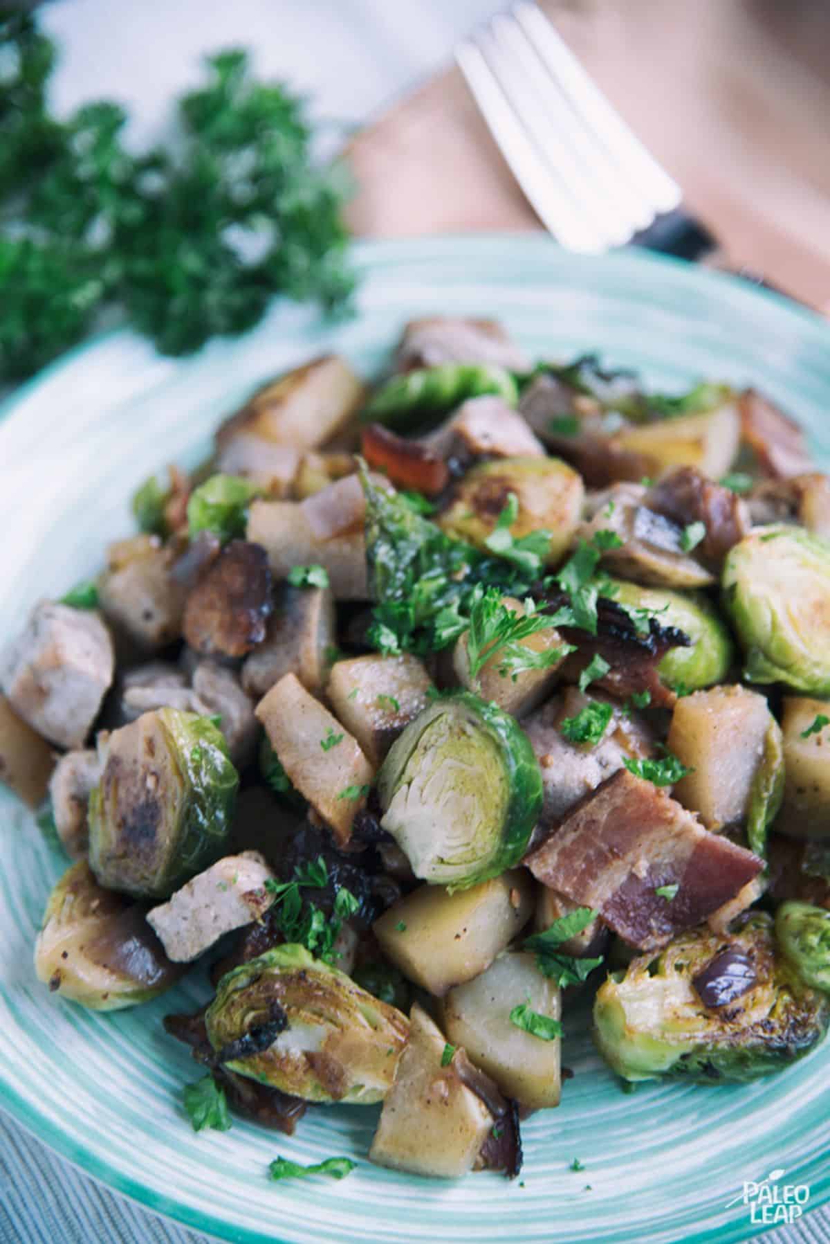 Pork with Sauteed Apples and Brussels Sprouts