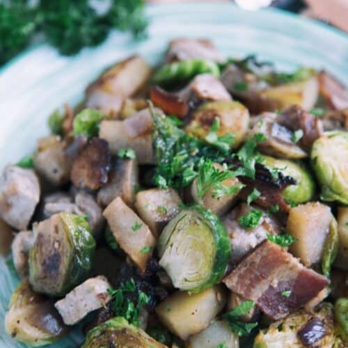 Pork with Sauteed Apples and Brussels Sprouts Recipe