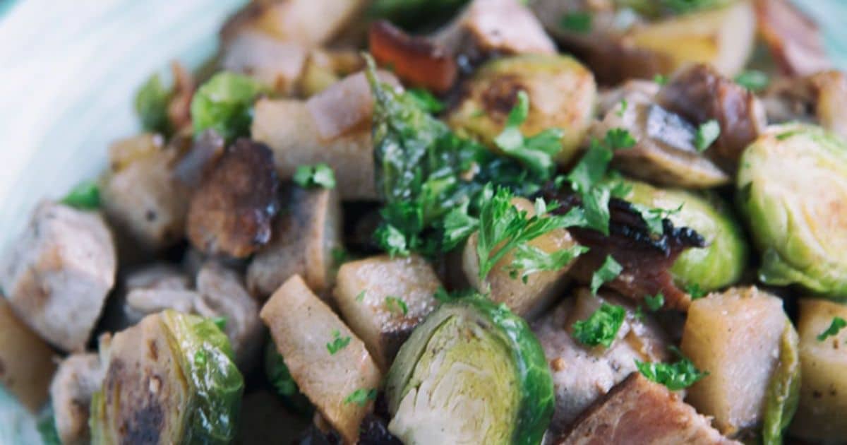 Pork with Sauteed Apples and Brussels Sprouts Recipe Preparation