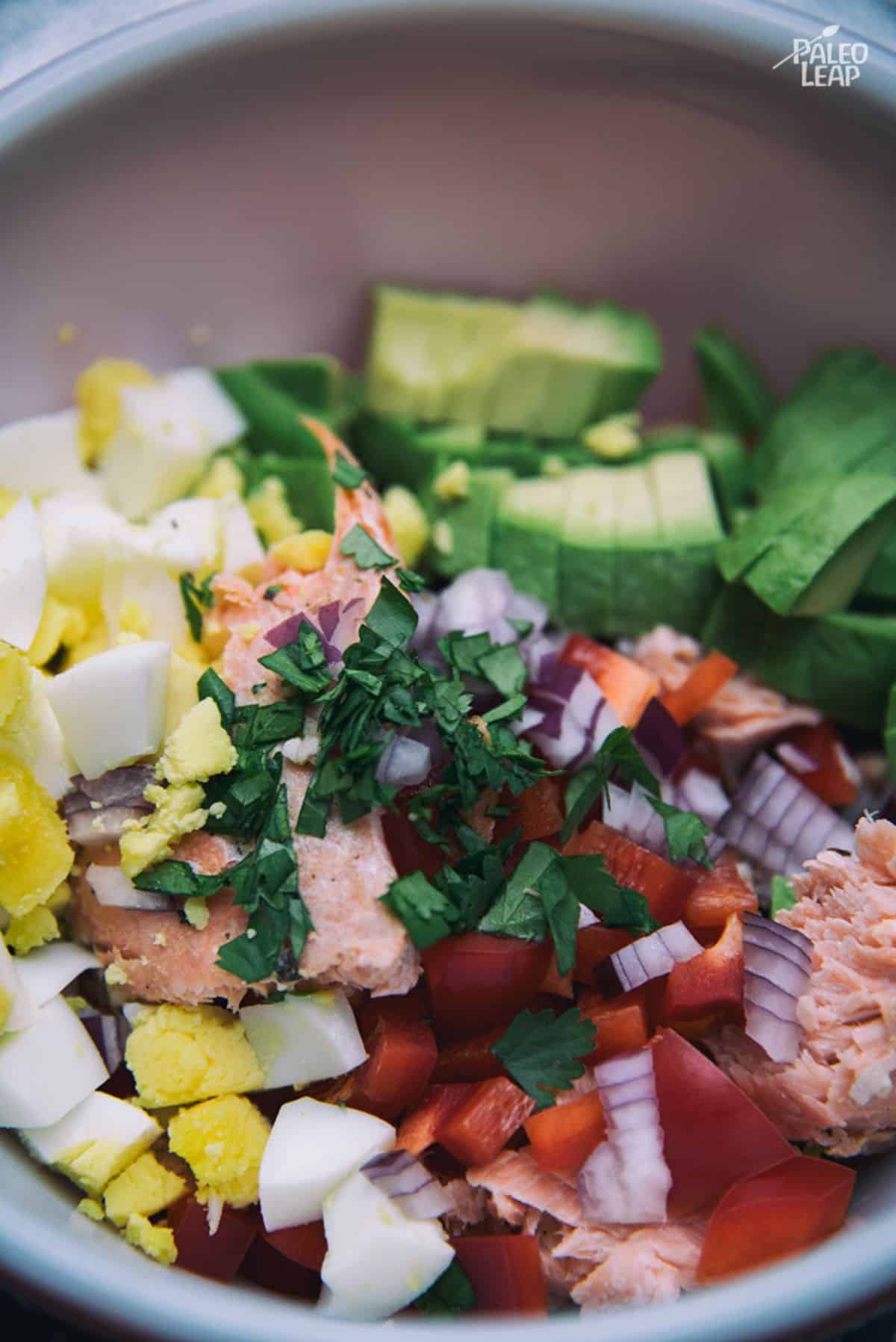 Salmon Avocado and Egg Salad Recipe Preparation