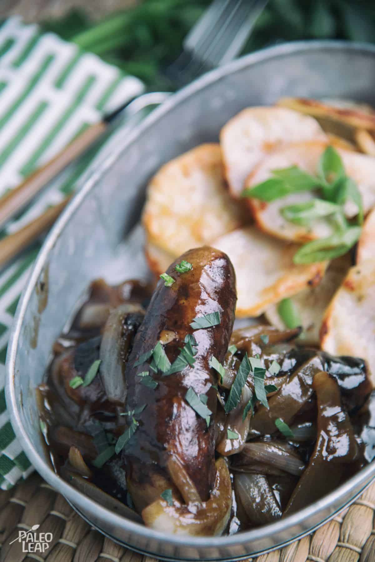 Sausages with Caramelized Onion Gravy