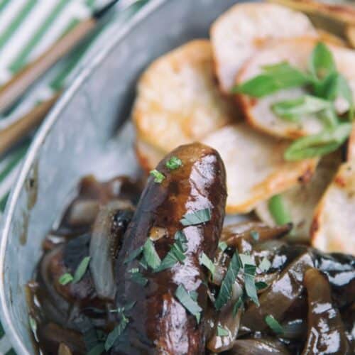 Sausages with Caramelized Onion Gravy Recipe