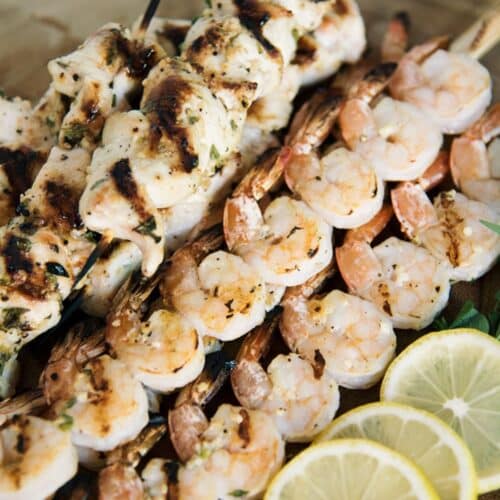 Lemon-Oregano Shrimp And Chicken Skewers Recipe