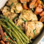 Slow-Cooked Garlic Chicken and Vegetables in a casserole.
