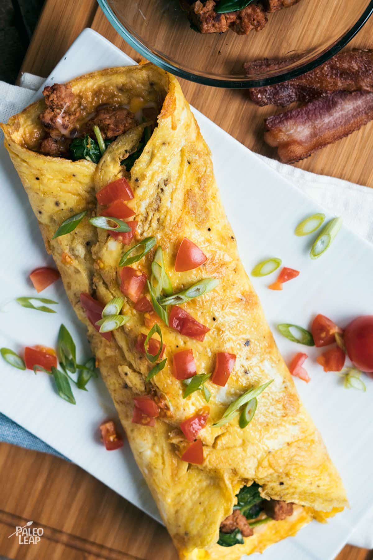 Chorizo And Spinach Omelette on a cloth napkin.