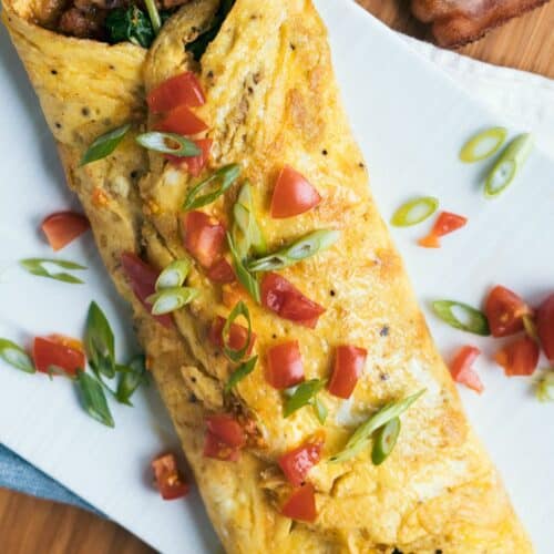 Chorizo And Spinach Omelette on a cloth napkin.
